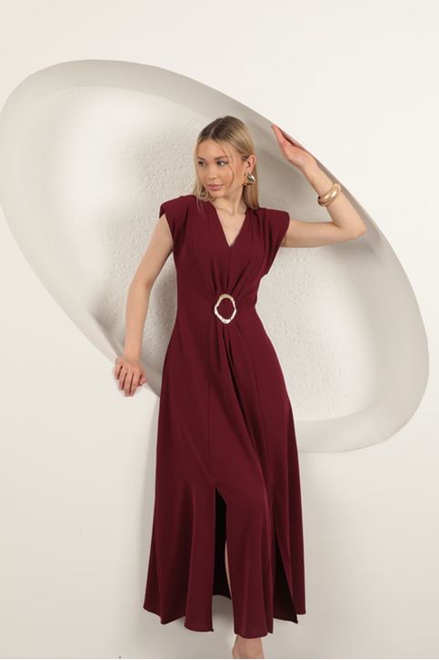 Buckle Detailed Dress-Plum