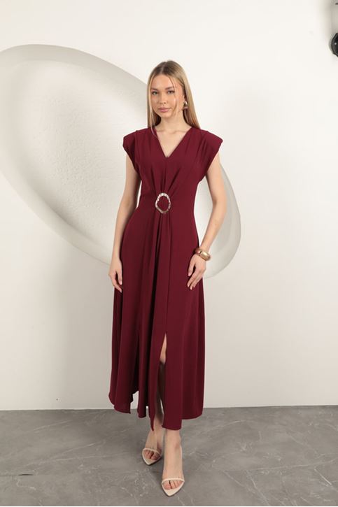 Buckle Detailed Dress-Plum