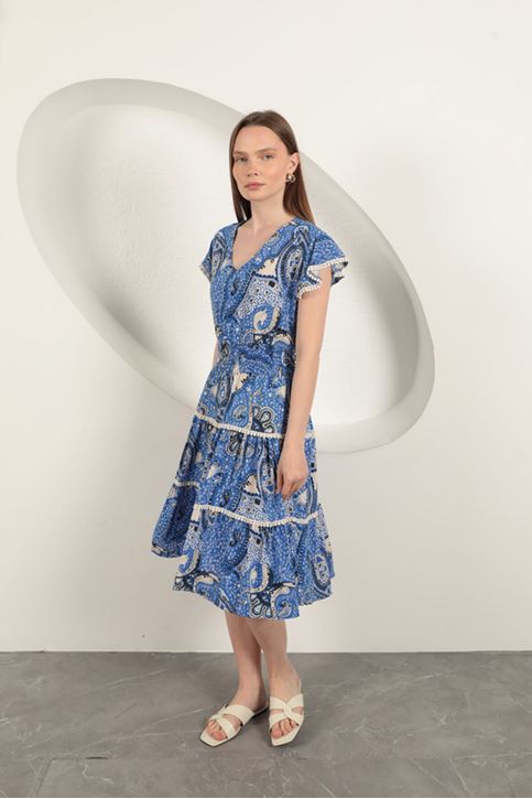 فستان منقوش عرقي من الفيسكوز - ساكسفون