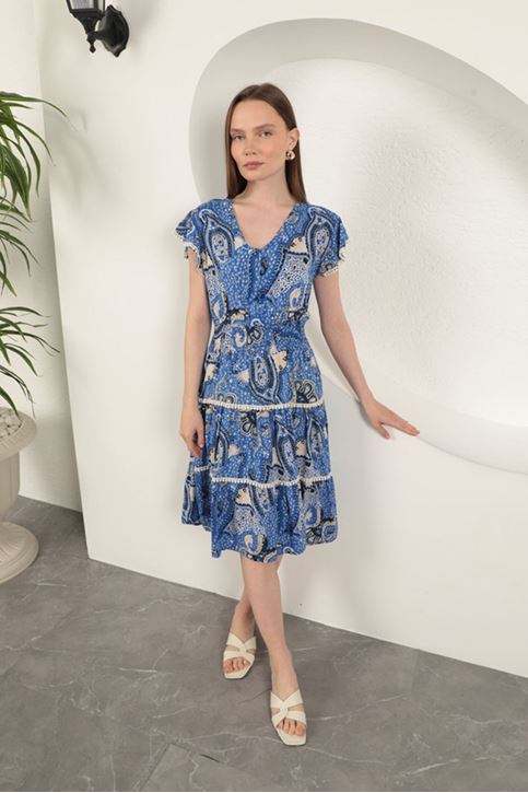 فستان منقوش عرقي من الفيسكوز - ساكسفون