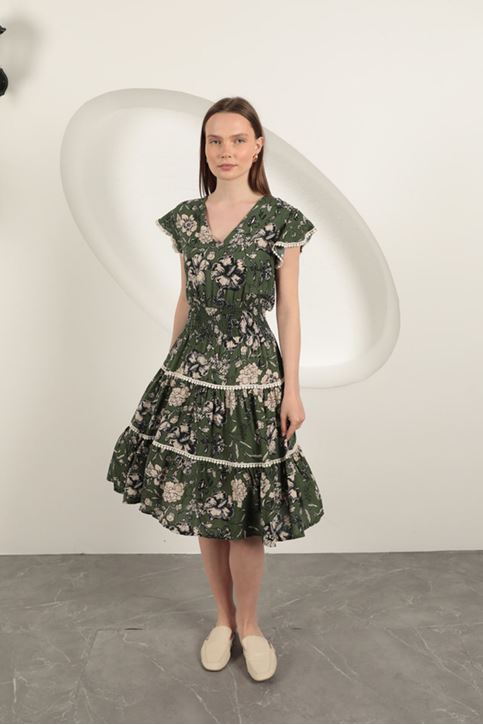 Viscose Floral Patterned Dress-Green