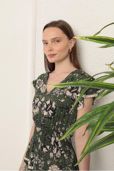 Viscose Floral Patterned Dress-Green
