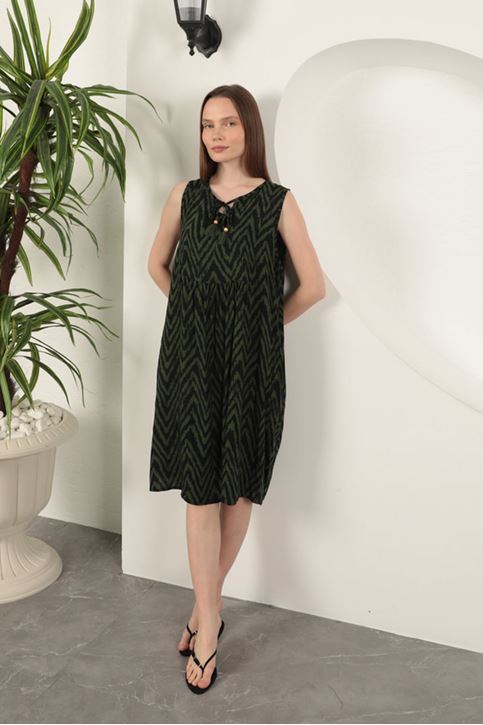 Viscose Fabric Striped Dress-Khaki