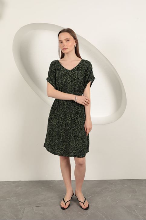 Viscose Fabric Patterned Dress-Khaki