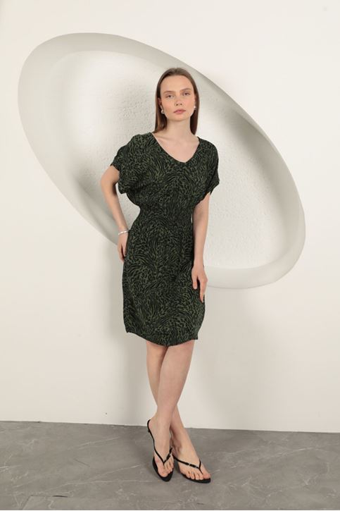 Viscose Fabric Patterned Dress-Khaki