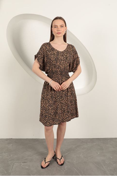 Viscose Fabric Patterned Dress-Coffee