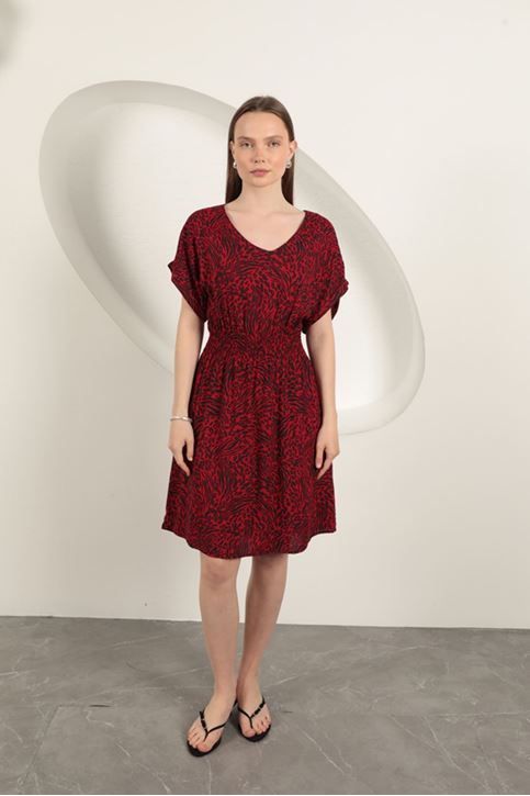 Viscose Fabric Patterned Dress-Red