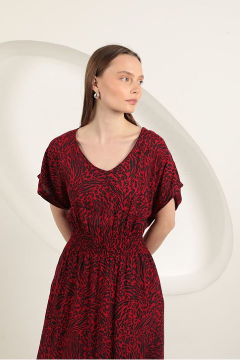 Viscose Fabric Patterned Dress-Red
