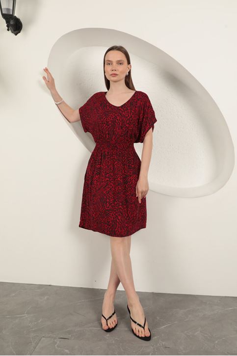 Viscose Fabric Patterned Dress-Red