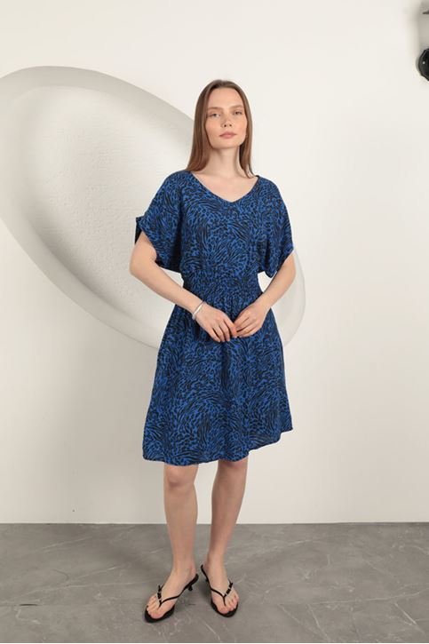 Viscose Fabric Patterned Dress-Sax