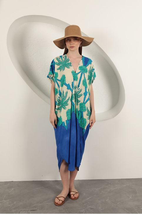 فستان منقوش من قماش الفيسكوز - ساكسفون