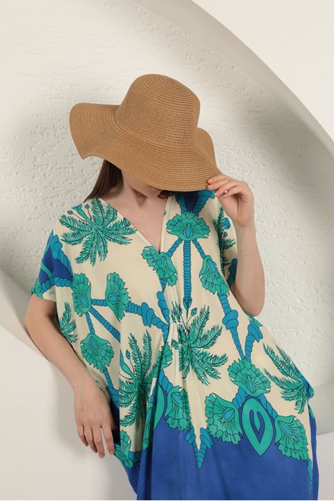 فستان منقوش من قماش الفيسكوز - ساكسفون