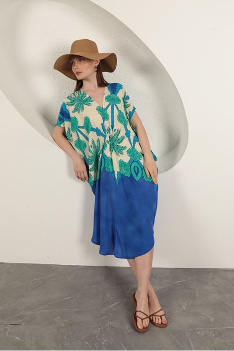 فستان منقوش من قماش الفيسكوز - ساكسفون