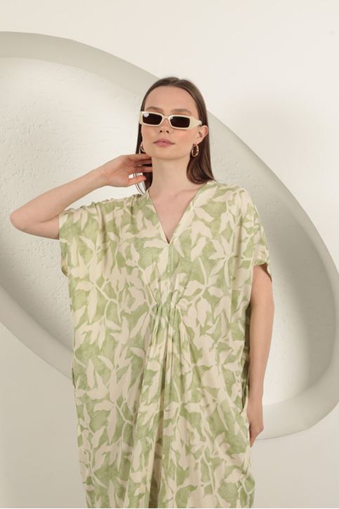 Viscose Fabric Patterned Dress-Khaki