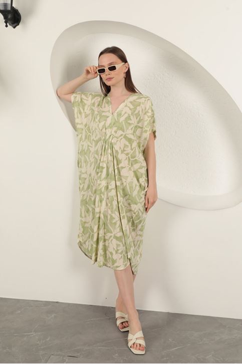 Viscose Fabric Patterned Dress-Khaki