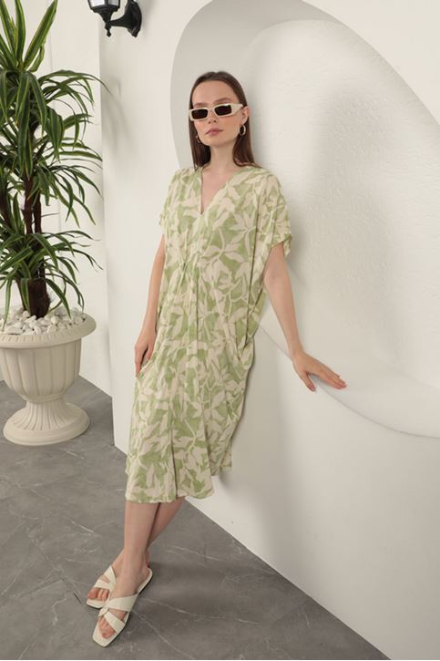 Viscose Fabric Patterned Dress-Khaki