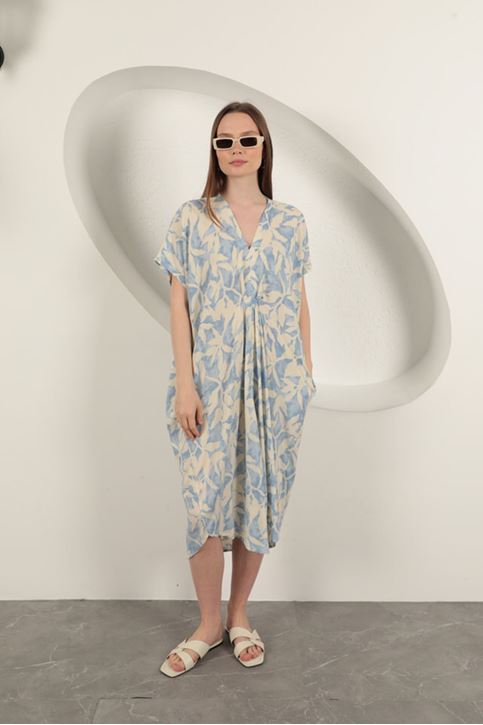 فستان منقوش من قماش الفيسكوز - أزرق