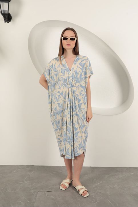 فستان منقوش من قماش الفيسكوز - أزرق