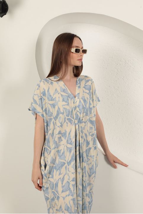 فستان منقوش من قماش الفيسكوز - أزرق