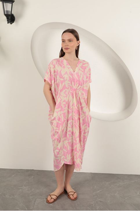 فستان منقوش من قماش الفيسكوز - وردي