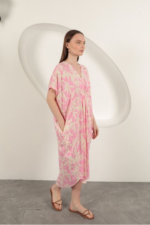 فستان منقوش من قماش الفيسكوز - وردي