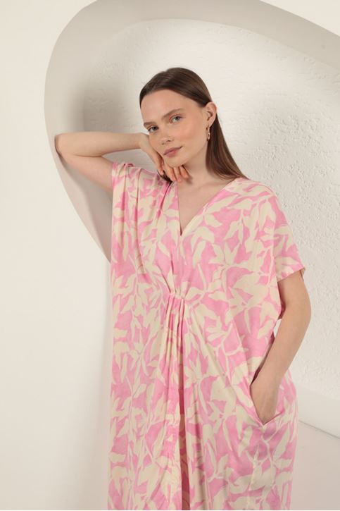 فستان منقوش من قماش الفيسكوز - وردي