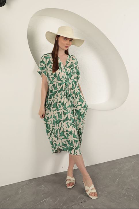 فستان منقوش من قماش الفيسكوز - أخضر