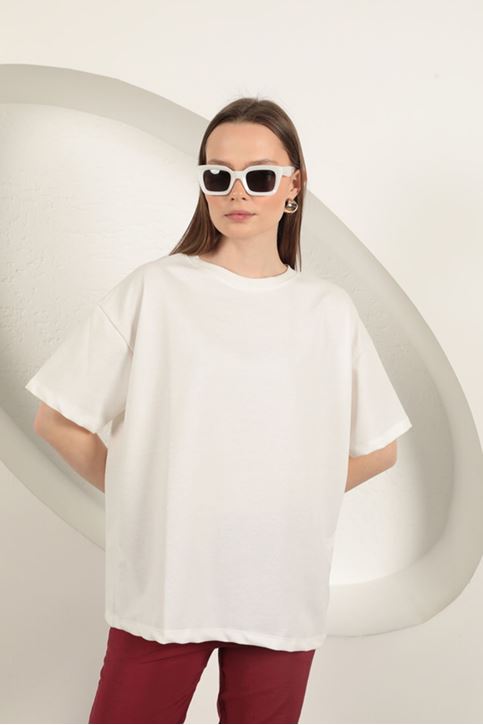 Crew Neck Oversize Two Thread T-Shirt-Ecru