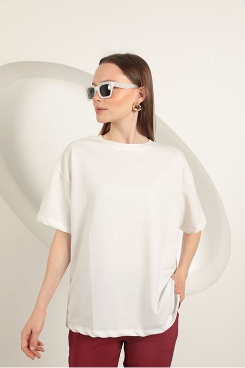 Crew Neck Oversize Two Thread T-Shirt-Ecru