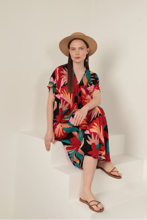 فستان مطوي من قماش الفيسكوز - برتقالي