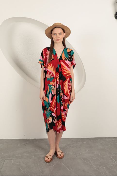 فستان مطوي من قماش الفيسكوز - برتقالي