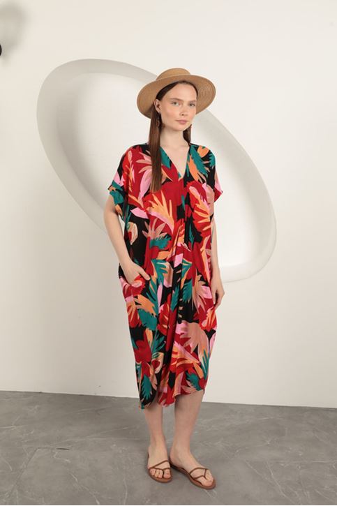 فستان مطوي من قماش الفيسكوز - برتقالي