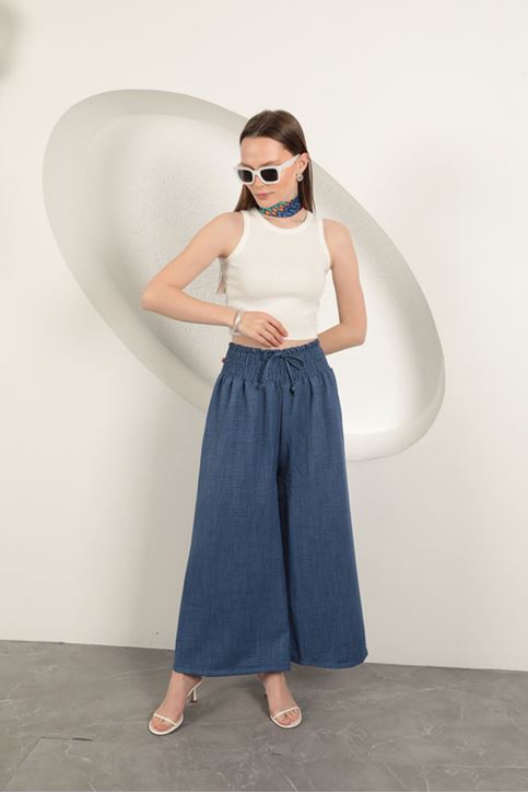 Linen Aerobin Fabric Loose Trousers-Indigo