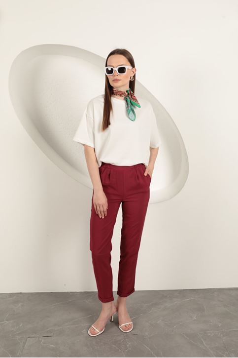  Женские брюки с двойной штаниной бордового цвета