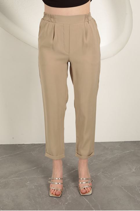 Modal Kumaş Duble Paça Kadın Pantolon-Taş