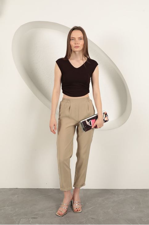 Modal Fabric Double Leg Women's Trousers-Stone