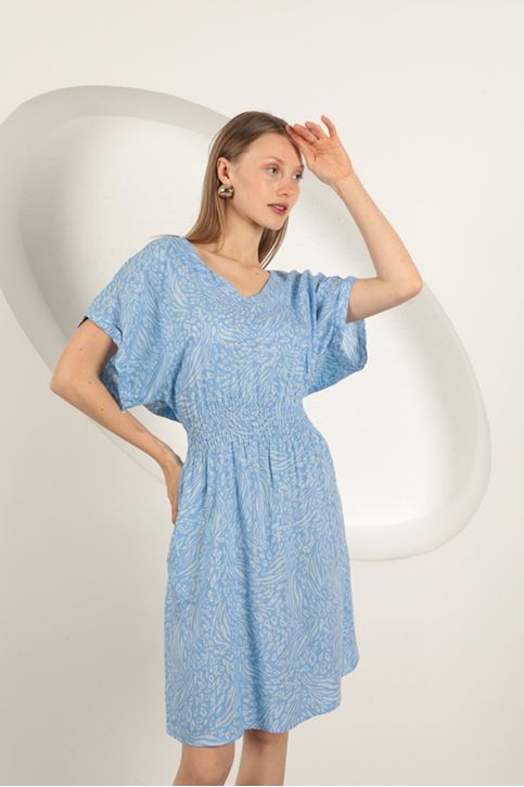 فستان منقوش من قماش الفيسكوز - أزرق