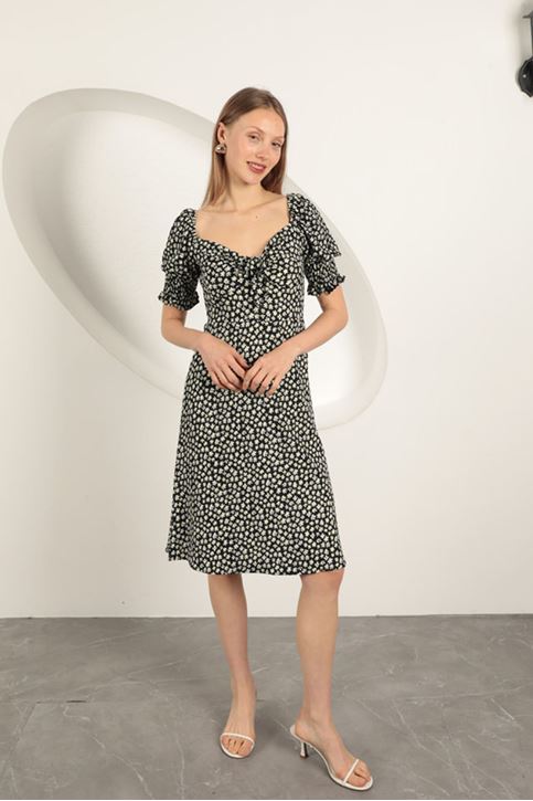 Bürümcük Kolu Gipeli Elbise-Siyah