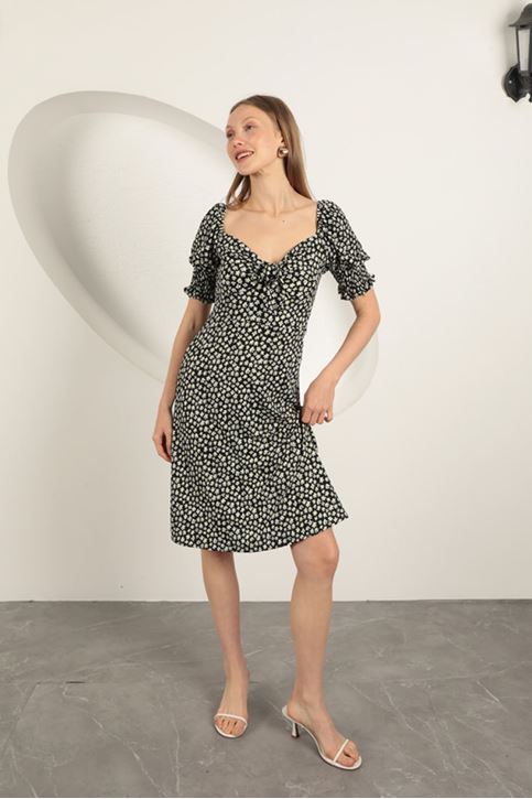 Bürümcük Kolu Gipeli Elbise-Siyah