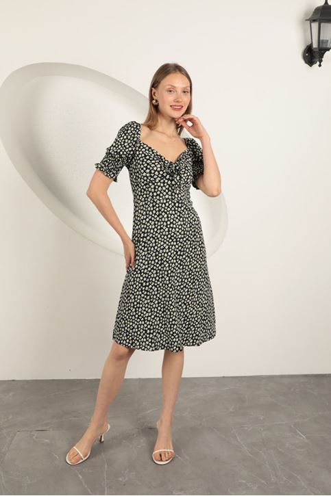 Bürümcük Kolu Gipeli Elbise-Siyah