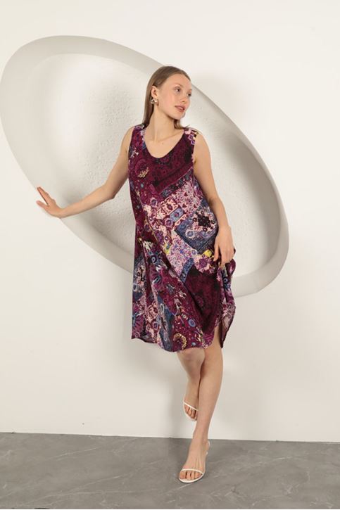 فستان من قماش الفيسكوز بنقوش عرقية - أرجواني