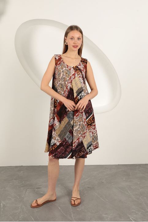 فستان من قماش الفيسكوز بنقوش عرقية - برتقالي