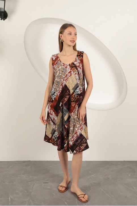 فستان من قماش الفيسكوز بنقوش عرقية - برتقالي