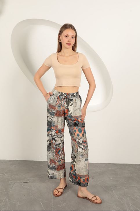 Çilek Viskon Kumaş U Yaka Bluz-Bej