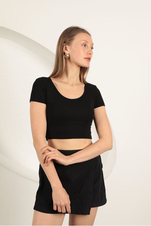 V Neck Basic T-Shirt-Black