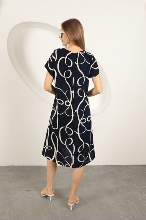 فستان مخطط من قماش الفيسكوز - أزرق داكن