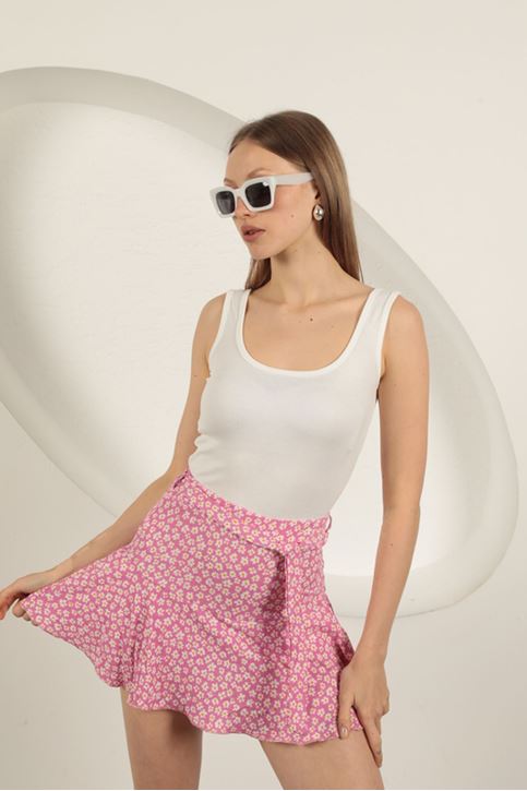 Bürümcük Papatya Desen Şort Etek-Pembe