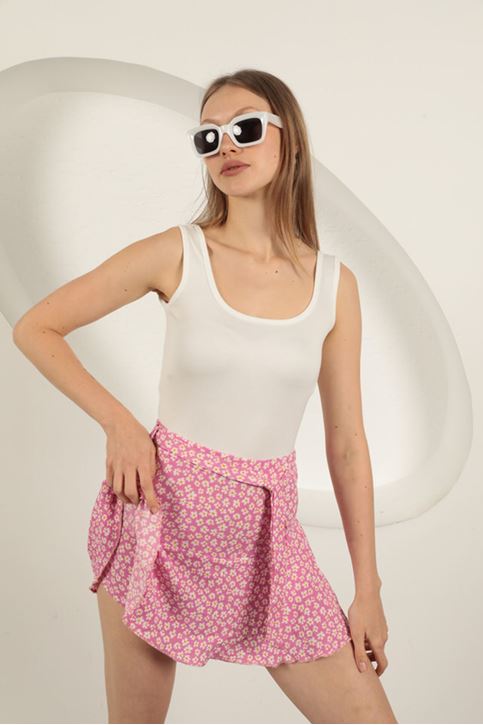 Bürümcük Papatya Desen Şort Etek-Pembe