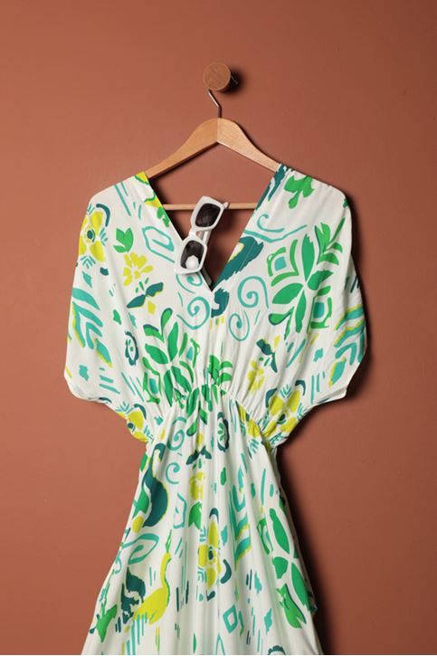 فستان من قماش الفيسكوز بخصر مطاطي - أخضر