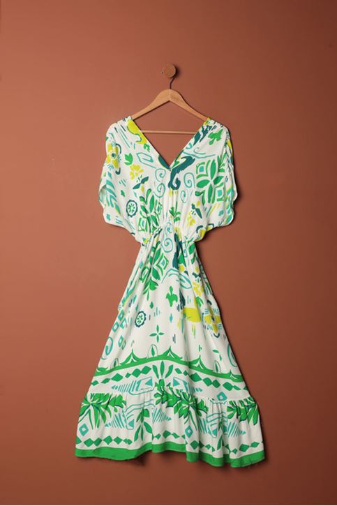 فستان من قماش الفيسكوز بخصر مطاطي - أخضر